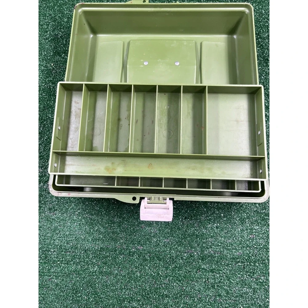 Vintage Ted Williams Tackle Box 34444‎ 3 Tier Trays Green Plastic Fishing Case